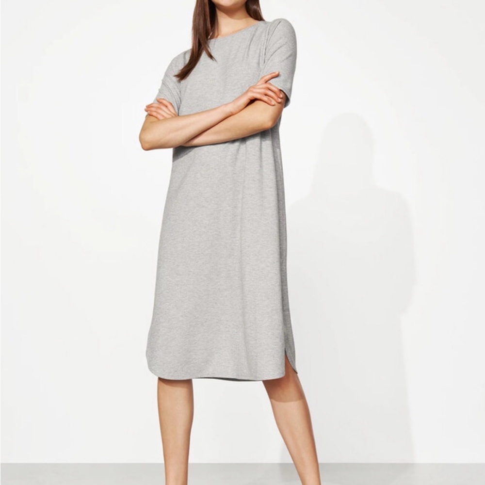 Eileen Fisher XL Tencel Rib Crewneck  Dress Grey
